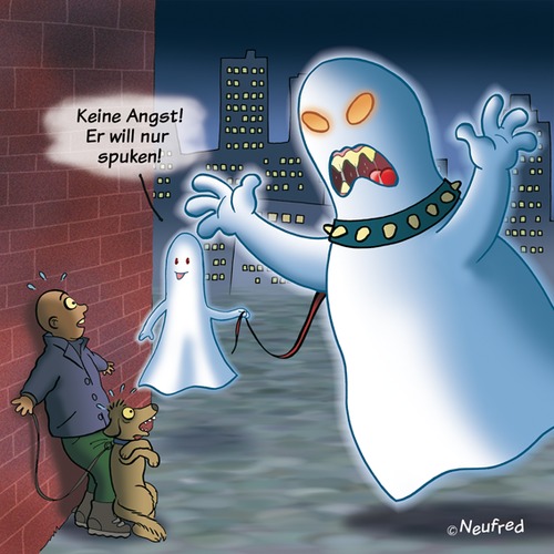 Cartoon: Nur Spuken (medium) by neufred tagged spuken,geist,ghost,hund,angst,fear,nacht,halloween,gruselig,halsband