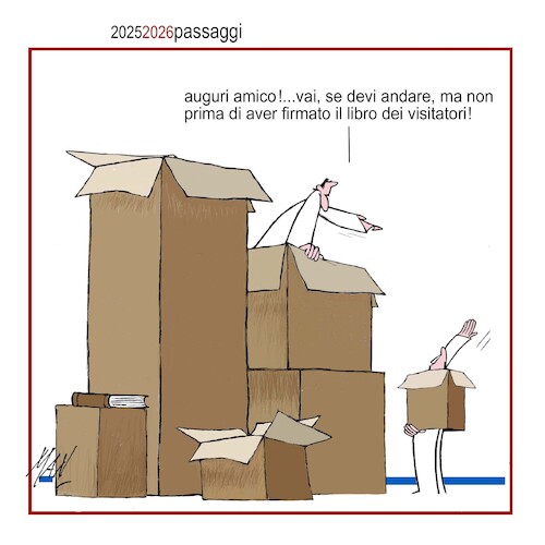Cartoon: 2025 2026 passaggi (medium) by Enzo Maneglia Man tagged vignette,umorismo,grafico,spilli,fighillearte,piccolomuseo,di,fighille,ita
