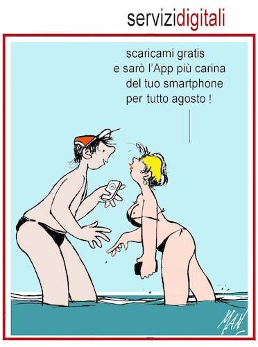 Cartoon: App di Ferragosto (medium) by Enzo Maneglia Man tagged vignetta,umorismo,grafico,ferragosto,spilli,bagnanti,maneglia,fighillearte
