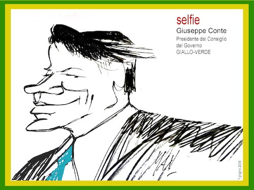 Cartoon: Giuseppe Conte presidente (medium) by Enzo Maneglia Man tagged caricature,personaggi,politici,presidente,del,consiglio,affari,italiani,governo,giallo,verde