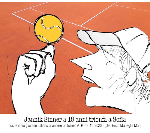Cartoon: Jannik Sinner (medium) by Enzo Maneglia Man tagged jannik,sinner,profili,caricature,personaggi,sport,tennis,torneo,atp,2020,grafica,di,enzo,maneglia,man