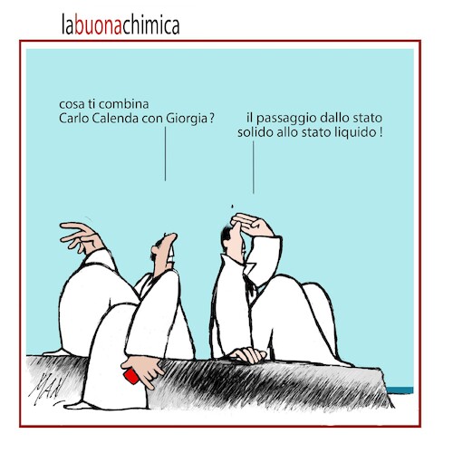 Cartoon: LA BUONA CHIMICA (medium) by Enzo Maneglia Man tagged vignette,umorismo,grafico,spilli,by,maneglia,fughillearte,piccoomuseo,di,fighille,ita