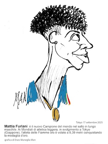 Cartoon: Mattia Furlani (medium) by Enzo Maneglia Man tagged caricatura,sport,atletica,compionati,del,mondo,2025