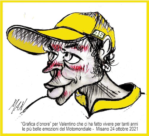 Cartoon: Valentino Rossi (medium) by Enzo Maneglia Man tagged valentino,rossi,campione,motomondiale,gp,2021,by,maneglia
