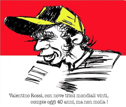 Cartoon: Valentino Rossi a 40 (medium) by Enzo Maneglia Man tagged personaggi,sportivi,ritratti,caricature,mgp,fighillarte,maneglia,enzo