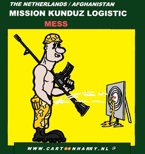 Cartoon: A Mess In Kunduz Afghanistan (medium) by cartoonharry tagged kunduz,afghanistan,logistics,holland,military,police,amunition,mess,cartoon,cartoonist,cartoonharry,dutch,toonpool