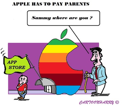 Cartoon: Apple Kids (medium) by cartoonharry tagged apple,kids,parents,money,appstore