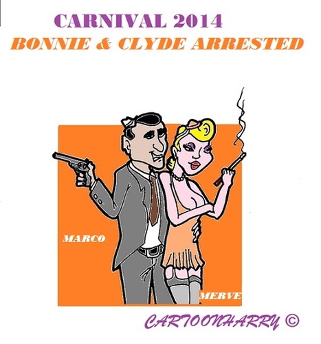 Cartoon: Carnival 2014 (medium) by cartoonharry tagged holland,carnival,gangsters,marco,merve,bonnie,clyde,arrested