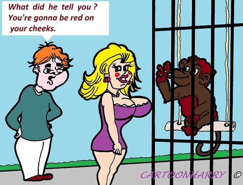 Cartoon: Cheeks (medium) by cartoonharry tagged cartoon,jealous,girl,zoo,monkey,cheeks,toonpool,dutch,cartoonharry,cartoonist