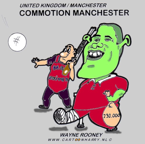 Cartoon: Commotion in Manchester (medium) by cartoonharry tagged stay,go,money,manchester,wayne,rooney,shrek,cartoonharry