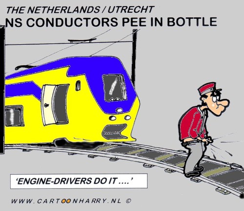 Cartoon: Conductors Pee In Bottle (medium) by cartoonharry tagged train,enginedriver,pee,bottle,cartoonharry