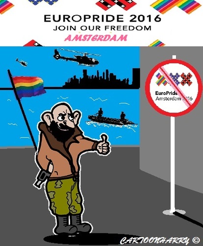 Cartoon: EuroPride2016 (medium) by cartoonharry tagged terrorism,warnings,amsterdam,gaypride,europride