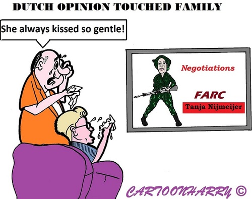 Cartoon: Farc (medium) by cartoonharry tagged farc,colombia,tanjanijmeijer,alexandra,negotiations,terrorist,parents,sad,cartoon,cartoonist,cartoonharry,dutch,toonpool