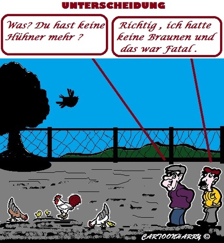 Cartoon: Fast Tötlich (medium) by cartoonharry tagged discriminierend,tötlich,hühner,braun,weiss,bauern