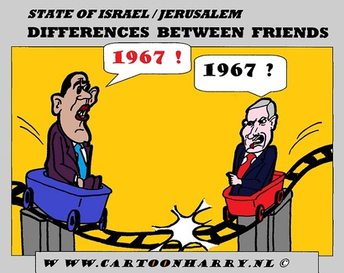 Cartoon: Friends Collision (medium) by cartoonharry tagged collision,friends,1967,israel,usa,un,palestinians,borders,cartoon,cartoonist,cartoonharry,dutch,toonpool