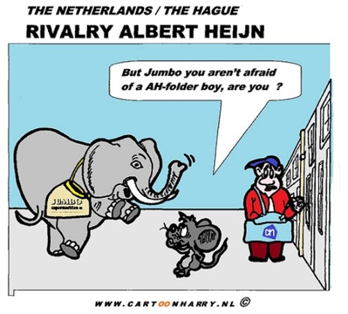 Cartoon: Grocers Rivalry (medium) by cartoonharry tagged grocer,elephant,mouse,ah,jumbo,second,cartoon,cartoonist,cartoonharry,dutch,toonpool