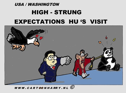 Cartoon: Hu Visits USA (medium) by cartoonharry tagged deviantart,buurtlink,linkedin,hyves,facebook,toonsup,toonpool,dutch,cartoonharry,cartoonist,drawing,arts,art,men,cool,artist,comics,comix,comic,cartoon,visit,obama,hu,panda,eagle,humanrights