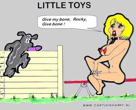 Cartoon: Little Toys (medium) by cartoonharry tagged naked,girl,dog,bone,dildo
