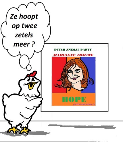 Cartoon: Marianne Thieme (medium) by cartoonharry tagged mariannethieme,nederland,politiek,zetels,parlement,cartoon,chicken,dieren,pvdd,animalparty,cartoonist,cartoonharry,dutch,toonpool
