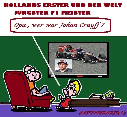Cartoon: Max Verstappen (medium) by cartoonharry tagged holland,meister,f1,juengster,erster