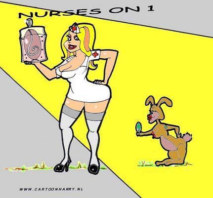 Cartoon: Nurses On One 8 (medium) by cartoonharry tagged nurse,cartoonharry,girl,sexy,easter,bunny,duty,chocolate,egg