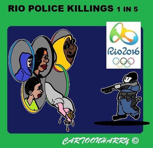 Cartoon: Police Killings in Rio (medium) by cartoonharry tagged brasil,rio,police,killings,olympics