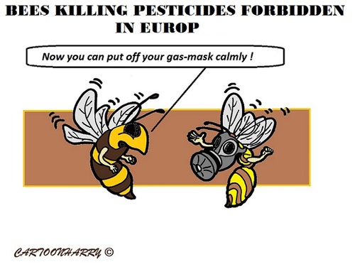 Cartoon: Problem for Bees (medium) by cartoonharry tagged bee,problems,finished,gazmask,pesticide,cartoons,cartoonists,dutch,cartoonharry,toonpool