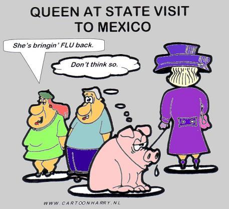 Cartoon: Queen Beatrix to Mexico (medium) by cartoonharry tagged queen,beatrix,flu,pig,mexico