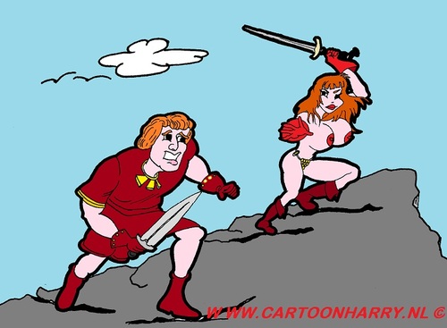 Cartoon: Red Sonja and Red Knight (medium) by cartoonharry tagged cartoon,sexy,comic,erotic,girl,girls,boys,boy,cartoonist,cartoonharry,dutch,woman,hot,butt,love,naked,nude,nackt,erotik,erotisch,nudes,belly,busen,tits,toonpool,red