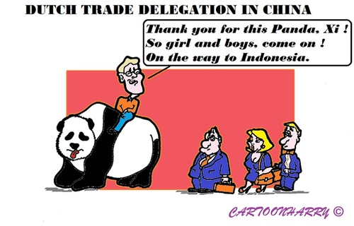 Cartoon: Rutte (medium) by cartoonharry tagged trade,delegation,rutte,panda,holland,china,indonesia
