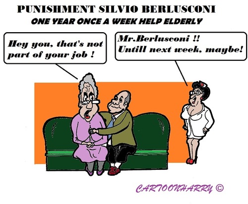 Cartoon: Silvio Berlusconi (medium) by cartoonharry tagged italy,elderly,berlusconi,punishment,nurse,angry