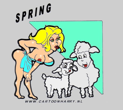 Cartoon: Spring (medium) by cartoonharry tagged spring,sheep,sexy,girl,cartoonharry,lamb