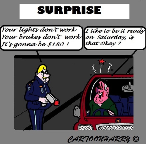 Cartoon: Surprise (medium) by cartoonharry tagged car,driver,drunk,police,garage