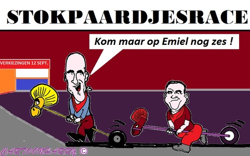 Cartoon: Verkiezingstrijd (medium) by cartoonharry tagged verkiezingen,nederland,stokpaardjes,race,samson,roemer,cartoon,cartoonist,cartoonharry,dutch,toonpool