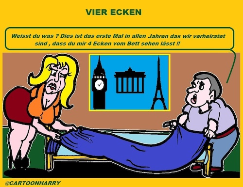 Cartoon: Vier Ecken (medium) by cartoonharry tagged bett,vier,ecken,cartoonharry,mann,frau