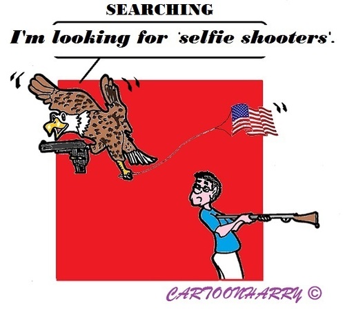 Cartoon: Wanted- Virgin Shooters (medium) by cartoonharry tagged usa,guns,shooters,virgins,selfie