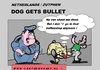 Cartoon: Dog Gets Bullet (small) by cartoonharry tagged dog,bullet,joint,coffeeshop,police,cartoon,comic,comics,comix,artist,art,arts,drawing,toonpool,toonsup,facebook,hyves,linkedin,buurtlink,deviantart