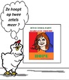 Cartoon: Marianne Thieme (small) by cartoonharry tagged mariannethieme,nederland,politiek,zetels,parlement,cartoon,chicken,dieren,pvdd,animalparty,cartoonist,cartoonharry,dutch,toonpool