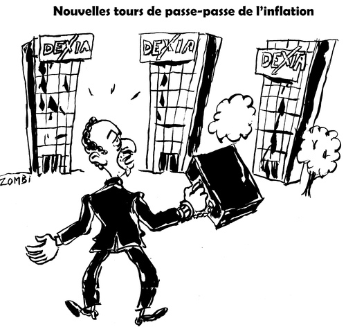 Cartoon: New Inflation Trick (medium) by Zombi tagged dexia,bank,belgium,france,trick,inflation