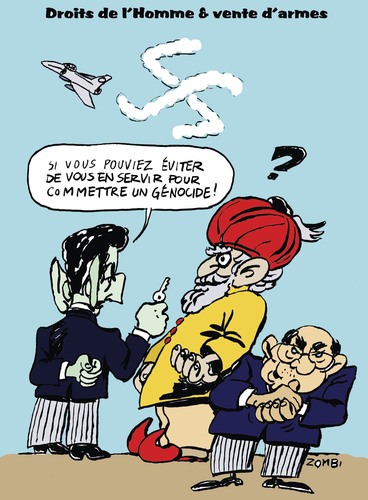 Cartoon: Weapon Trafic and Human Rights (medium) by Zombi tagged swastika,sarkozy,dassault,system,india,french,fighter