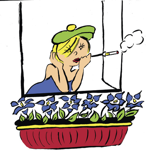 Cartoon: smoking cigarette (medium) by Dekeyser tagged cigarette,lola,window,flowers,relax