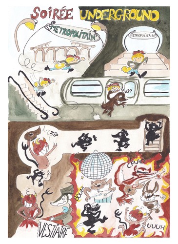 Cartoon: underground party (medium) by Dekeyser tagged party,undergground,subway,devil,animals,fox,rat,lola