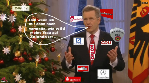 Cartoon: Offizielle Weihnachtsansprache (medium) by Vanessa tagged wulff,bundespräsident,brd,werbung,politik,cdu,commercial
