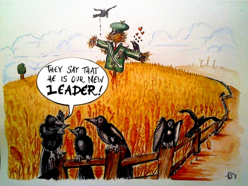 Cartoon: New Leader (medium) by joschoo tagged dictatorship,tolerance,crow,raven,cornfield