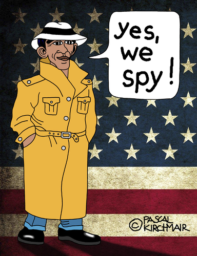 Cartoon: Barack Obama (medium) by Pascal Kirchmair tagged yes,we,spy,barack,obama,usa,nsa,spionage,cartoon,caricature,karikatur,grundrechte,privatsphäre,amerika,washington