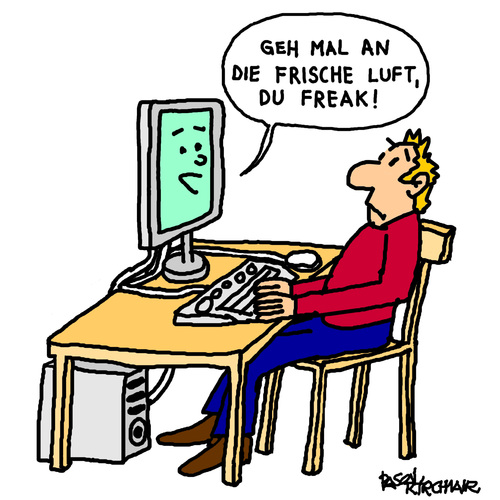 Cartoon: Der Computerfreak (medium) by Pascal Kirchmair tagged abhängiger,internet,stubengelehrter,computersucht,stubenhocker,nerd,geek,computerfreak