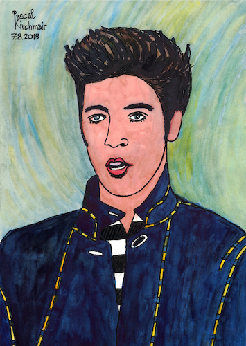 Cartoon: Elvis Presley (medium) by Pascal Kirchmair tagged rockabilly,fusion,country,musik,rhythm,and,blues,elvis,aaron,presley,memphis,tennessee,januar,january,janvier,1935,in,tupelo,mississippi,singer,the,king,of,rock,roll,pop,cartoon,caricature,karikatur,ilustracion,illustration,pascal,kirchmair,dibujo,desenho,drawing,zeichnung,disegno,ilustracao,illustrazione,illustratie,dessin,de,presse,du,jour,art,day,tekening,teckning,cartum,vineta,comica,vignetta,caricatura,humor,humour,portrait,retrato,ritratto,portret,porträt,artiste,artista,artist,usa,cantautore,music,musique,jail,house,love,me,tender,nothing,but,hound,dog,no,friend,mine,jailhouse,rockabilly,fusion,country,musik,rhythm,and,blues,elvis,aaron,presley,memphis,tennessee,januar,january,janvier,1935,in,tupelo,mississippi,singer,the,king,of,rock,roll,pop,cartoon,caricature,karikatur,ilustracion,illustration,pascal,kirchmair,dibujo,desenho,drawing,zeichnung,disegno,ilustracao,illustrazione,illustratie,dessin,de,presse,du,jour,art,day,tekening,teckning,cartum,vineta,comica,vignetta,caricatura,humor,humour,portrait,retrato,ritratto,portret,porträt,artiste,artista,artist,usa,cantautore,music,musique,jail,house,love,me,tender,nothing,but,hound,dog,no,friend,mine,jailhouse