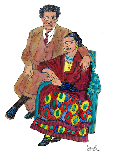 Cartoon: Frida Kahlo and Diego Rivera (medium) by Pascal Kirchmair tagged frida,kahlo,diego,rivera,cartoon,painting,zeichnung,desenho,caricature,illustration,ilustracion,pascal,kirchmair,portrait,retrato,ritratto,drawing,dibujo,disegno,ilustracao,illustrazione,illustratie,dessin,du,jour,art,of,the,day,tekening,teckning,cartum,vineta,comica,vignetta,caricatura,karikatur,aquarell,watercolour,watercolor,ink,cuadro,quadro,immagine,image,bild,imagen,imagem,pintura,pittura,arte,dipinto,frida,kahlo,diego,rivera,cartoon,painting,zeichnung,desenho,caricature,illustration,ilustracion,pascal,kirchmair,portrait,retrato,ritratto,drawing,dibujo,disegno,ilustracao,illustrazione,illustratie,dessin,du,jour,art,of,the,day,tekening,teckning,cartum,vineta,comica,vignetta,caricatura,karikatur,aquarell,watercolour,watercolor,ink,cuadro,quadro,immagine,image,bild,imagen,imagem,pintura,pittura,arte,dipinto