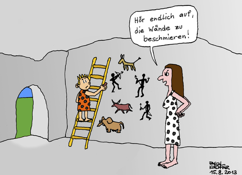 Cartoon: Höhlenmalerei (medium) by Pascal Kirchmair tagged steinzeit,cartoon,höhlenmalerei,stone,age,de,pierre,lascaux