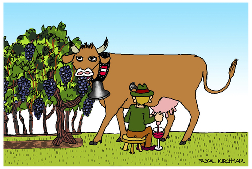 Cartoon: Il vino (medium) by Pascal Kirchmair tagged vache,mucca,vacca,cow,vine,kuh,wein,vin,vigne,vino,cartoon,caricature,karikatur
